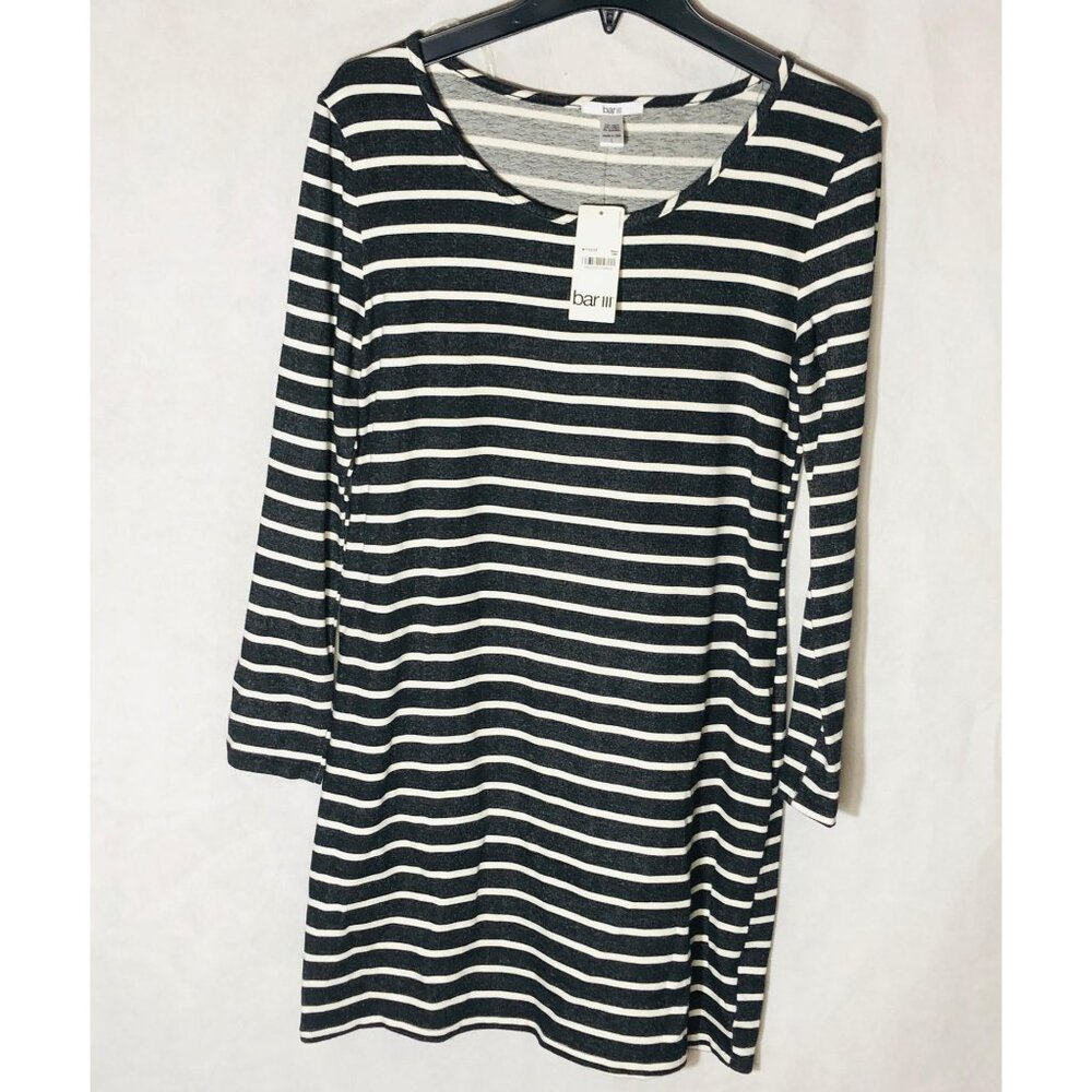 bar111 dress stripped new tags black white long sleeve rayon knee large READ